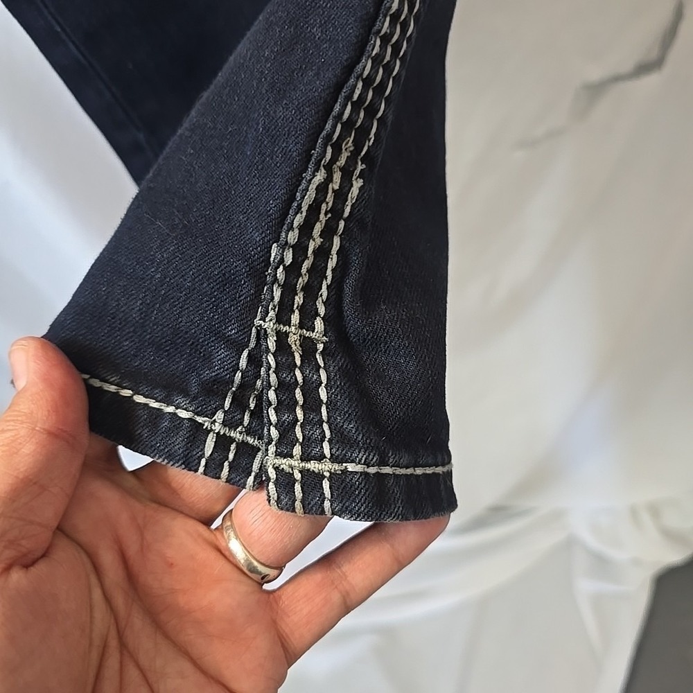 Adiktd Dark Wash Embroidered Rhinestone Studded Bootcut Jeans Size 6/33 Y2K - Picture 6 of 16